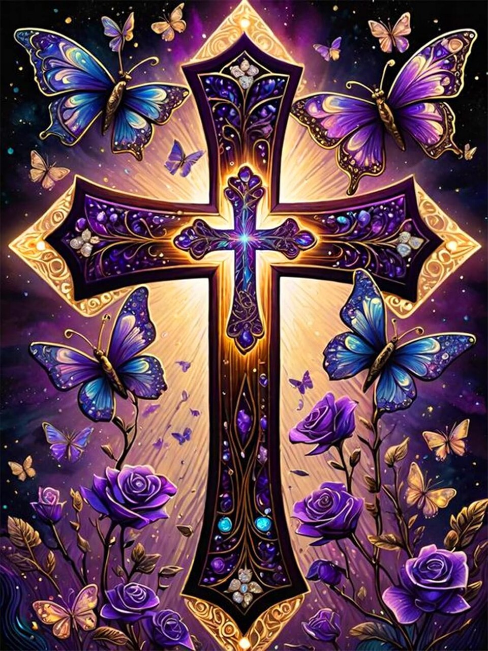 Cross Diamond Art Kit for Adults – DIY 5D Religion Diamond Painting, Full Drill Paint by Diamonds, Christ Wall Art Decor, 12x16 Inch